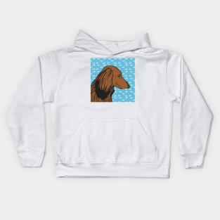 Longhaired Dachshund Quilt square Kids Hoodie